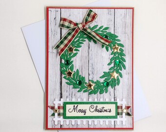 Wreath Christmas Card, Handmade Card