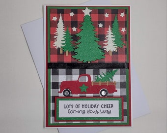 Red Truck Christmas Card, Buffalo Check Card, Christmas Card