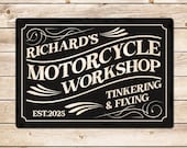 Personalized Vintage Motorcycle Workshop Sign: Biker Clasic Motorbike Gift Dad Grandad