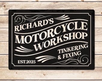 Letrero personalizado para taller de moto vintage: regalo para motociclistas, papá y abuelos.