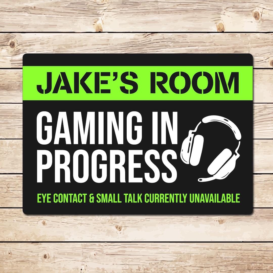 Gaming In Progress Sign Personalised Gaming in Progress Metal Sign: Video Game Gift Games Room ...