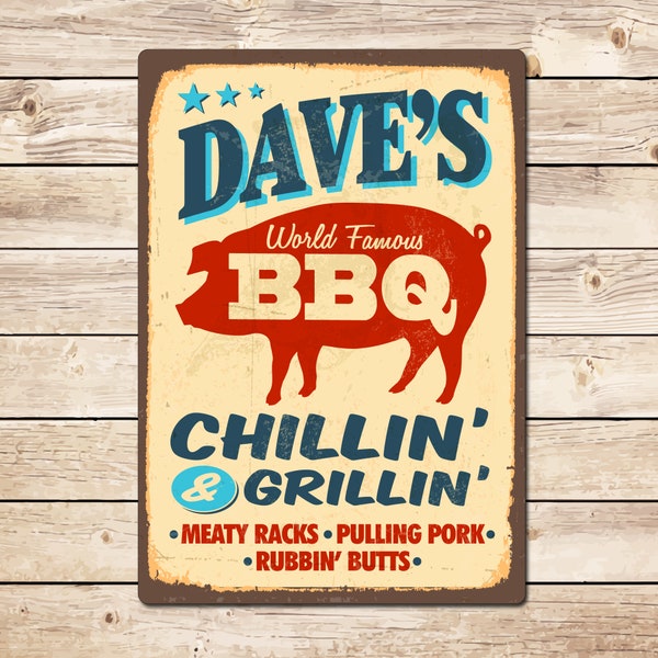 World Famous BBQ Chillin and Grillin Personalised Sign - Smoker Grill Pit Master, Birthday or Fathers Day Christmas Gift for Dad