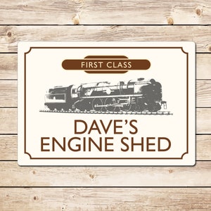 Personalised Engine Shed Railway Sign - Model Railway Steam Train Gift Dad Grandad Retro Metal Plaque, Birthday Fathers Day Christmas