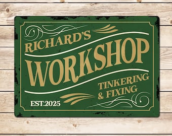 Letrero vintage personalizado para taller: decoración para garaje, cobertizo o cueva de hombre