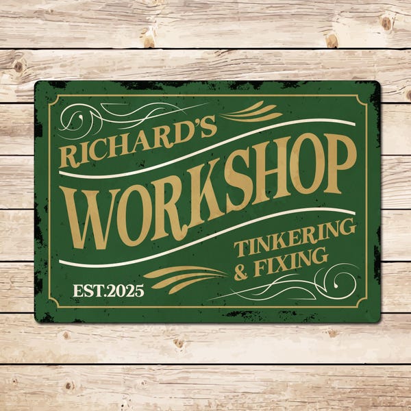 Personalised Vintage Workshop Sign: Garage, Shed, or Man Cave Decor