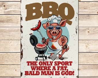BBQ God Funny Metal Sign: Grill Master Birthday Fathers Day Christmas Gift for Dad, Grandad, Husband