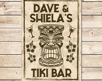 Personalized Tiki Bar Metal Sign - Hawaiian Home Bar Decor Gift for Mum Dad