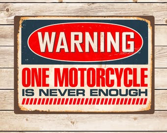 Bord motorgarage: grappig cadeau motorrijder, één is nooit genoeg verjaardag Vaderdag kerstcadeau voor vader, opa, echtgenoot