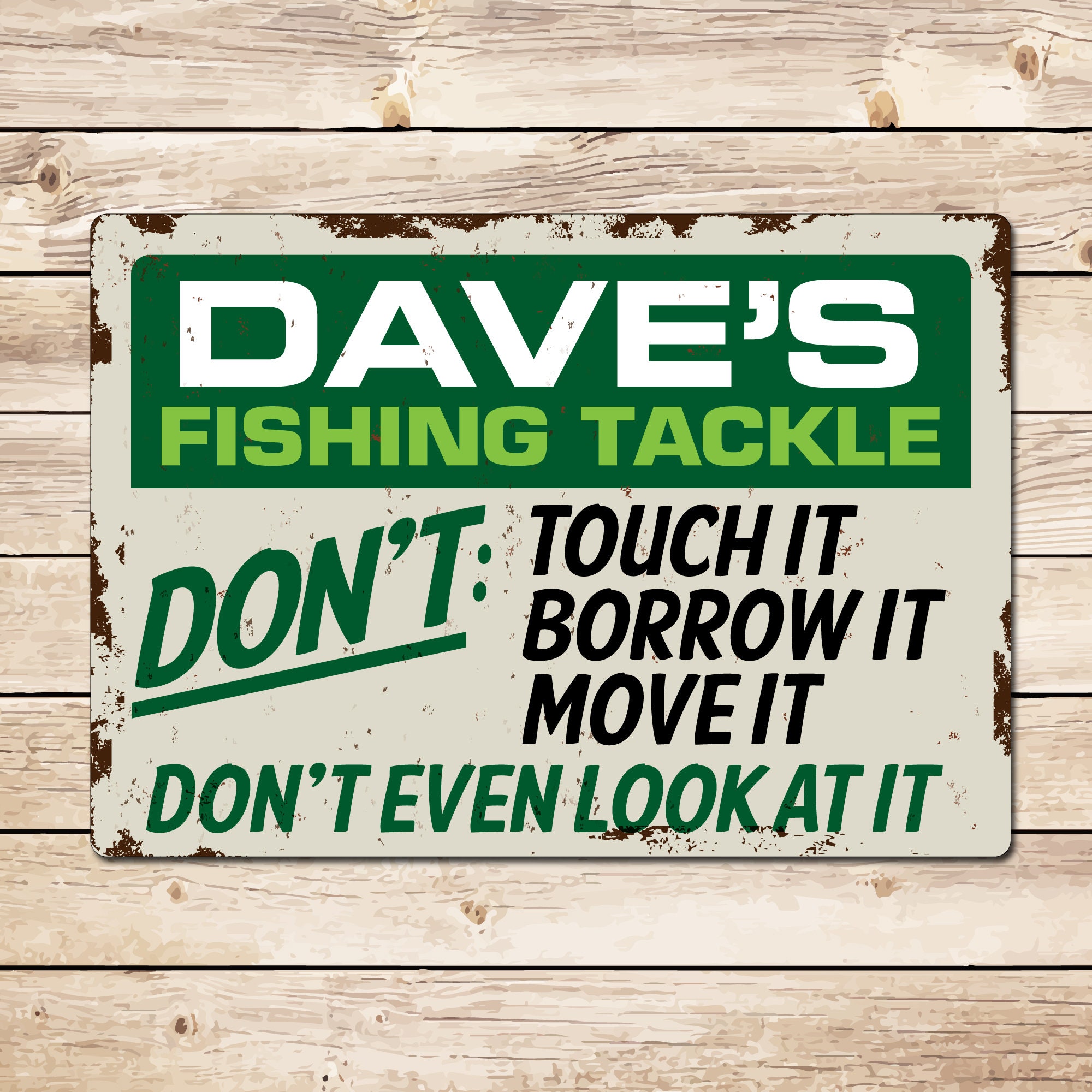 Fishing Tackle Rules Vintage Metal Personalised Sign Fathers Day