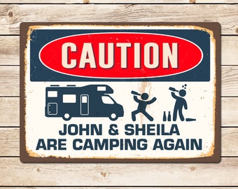 Letrero personalizado de precaución para autocaravanas, añadir nombre y parcela para camping.