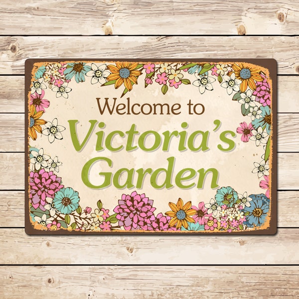 Personalised Garden Sign, Welcome to Garden, Personalised Vintage Style Gardener Sign, Shed Sign, Allotment Sign, Gardener Gardening gift