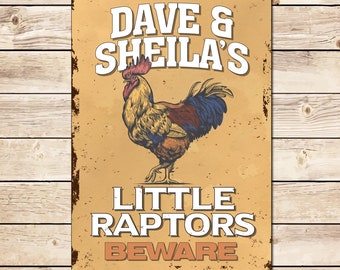 Personalised Chicken Coop Sign: Little Raptors Funny Hen House Decor