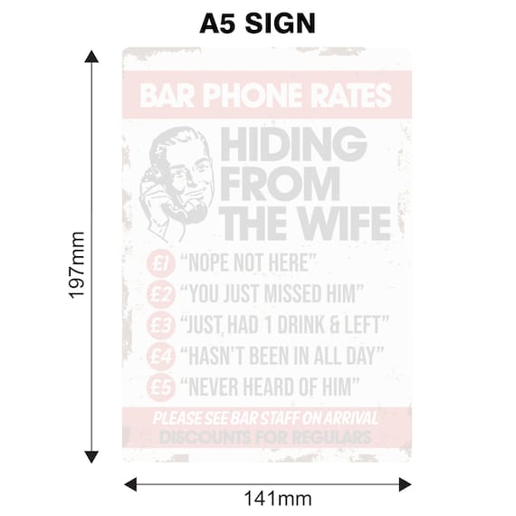 HIDING FROM THE WIFE Metal Signs Retro Bar Pub Plaque Funny Man - Foto 4