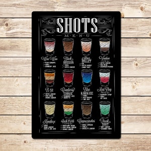 Shots Menu Cocktail Bar Sign - Garden Pub Home Bar Man Cave Metal Sign, Birthday Fathers Day Christmas Gift for Dad