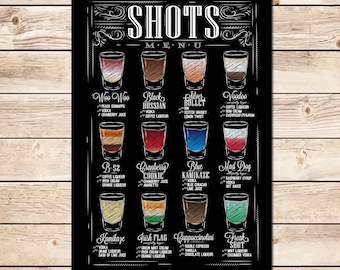 Shots Menu Cocktail Bar Sign - Garden Pub Home Bar Man Cave Metal Sign, Birthday Fathers Day Christmas Gift for Dad