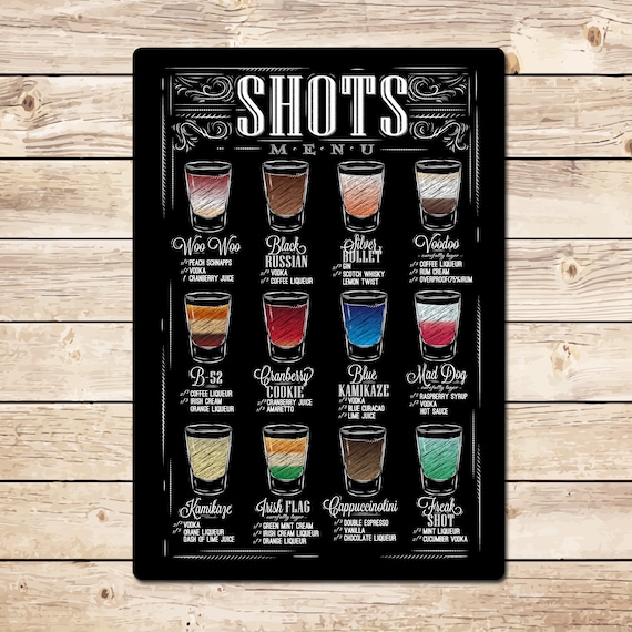 Shots Menu Cocktail Bar Sign Garden Pub Home Bar Man Cave Etsy