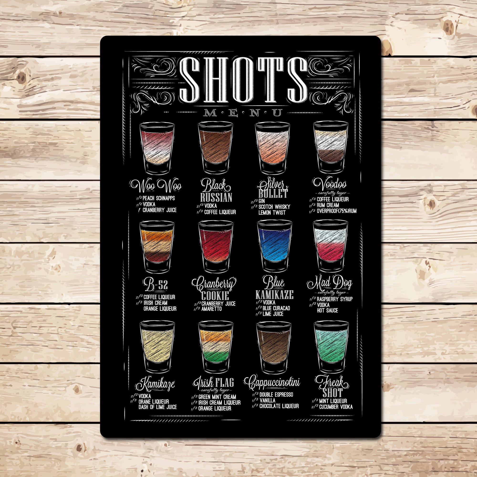 Shots Menu Cocktail Bar Sign Garden Pub Home Bar Man Cave Etsy UK