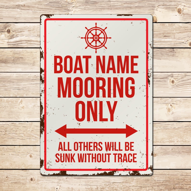 Custom Boat Mooring Sign Funny Personalised Narrowboat Fishing Sailing Boat Gift for Dad, Christmas Gift Fathers Day or Mothers Day Gift image 1