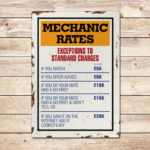 Mechanic Rates Funny Garage Sign Garage Decor Classic Car Etsy