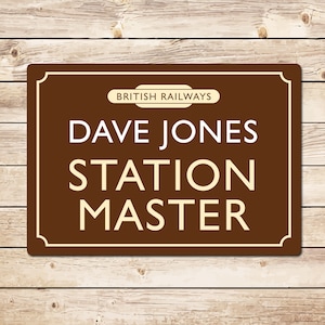 Personalised Station Master Railway Sign - Model Railway Steam Train, Birthday Fathers Day Gift for Dad Grandad Retro Metal Plaque
