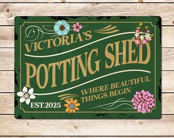 Personalised Vintage Potting Shed Sign: Gardening Gift for Mum Dad