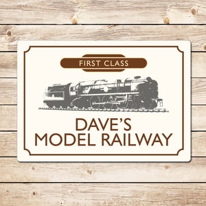 Personalised Model Railway Sign: Steam Train Metal Railwayana Plaque Birthday Fathers Day Christmas Gift for Dad, Grandad, Husband