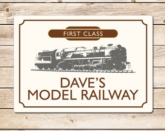 Letrero de ferrocarril personalizado: placa de metal con diseño de tren de vapor, ideal como regalo de cumpleaños, día del padre o Navidad para papá, abuelo o esposo.