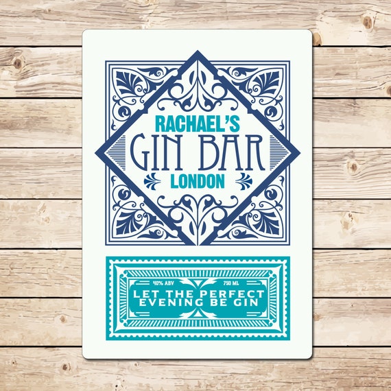 Personalized Gin Bar Metal Sign: Home Bar Decor Gift for Mum Daughter Her Wife