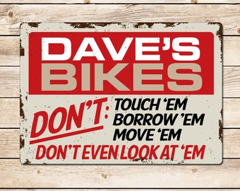 Personalised Bike Rules Vintage Metal Sign: Mancave Garage Decor Birthday Fathers Day Christmas Gift for Dad, Grandad, Husband