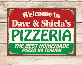 Letrero metálico personalizado para pizzería: decoración de horno de pizza para cocina al aire libre, regalo para mamá y papá.