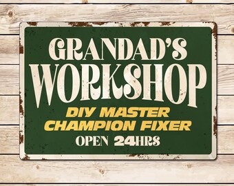 Letrero personalizado para el taller del abuelo: decoración vintage de metal para cobertizo o garaje, ideal como regalo de cumpleaños, Día del Padre o Navidad.