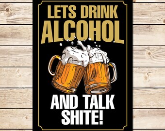 Funny Alcohol Metal Sign: Let's Drink, Home Bar Decor Birthday Fathers Day Christmas Gift for Dad, Grandad, Husband