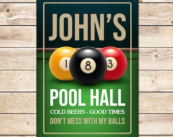 Personalized Pool Hall Sign: Funny Mancave Billiards Decor Birthday Fathers Day Christmas Gift for Dad, Grandad, Husband