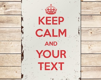 Letrero metálico personalizado «Keep Calm»: decoración retro personalizada