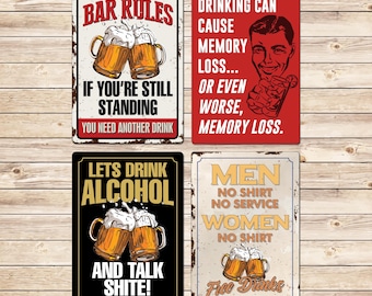 Funny Bar Sign Set: Man Cave Decor, Home Pub Signs Birthday Fathers Day Christmas Gift for Dad, Grandad, Husband