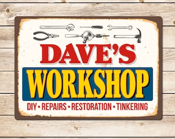 Personalised Metal Workshop Sign - Engineer Carpentry Mechanic DIY Handyman, Birthday Fathers Day Christmas Gift for Dad, Grandad, Husband