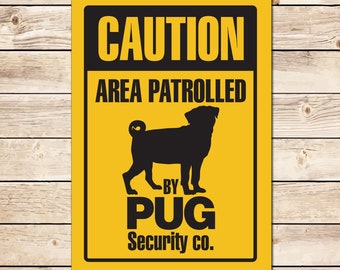 Señal de advertencia de seguridad para perros Pug, divertida señal de metal de alta calidad, regalo de Navidad.