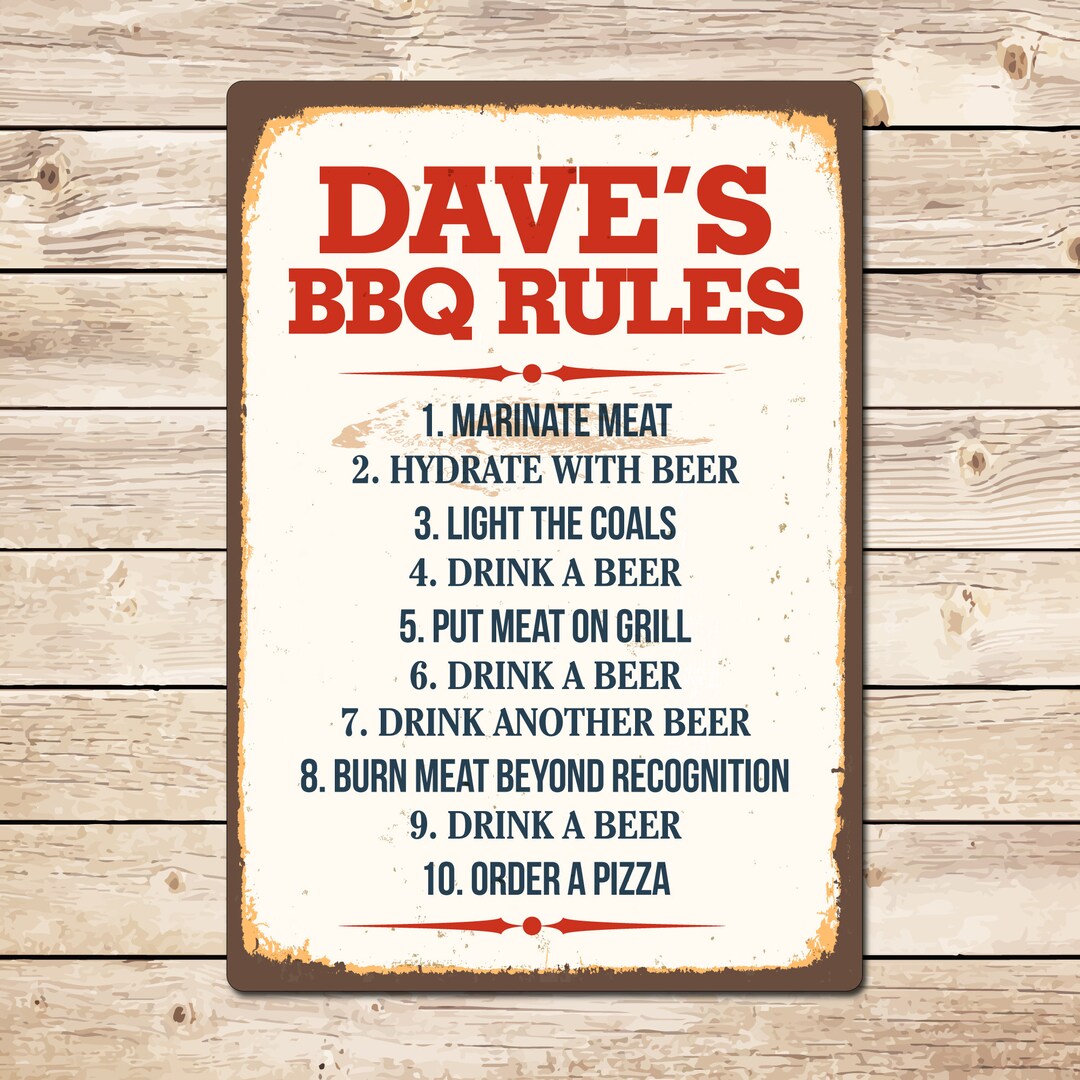 Funny Personalised BBQ Rules Sign, Custom Barbeque Grill Plaque, Gift