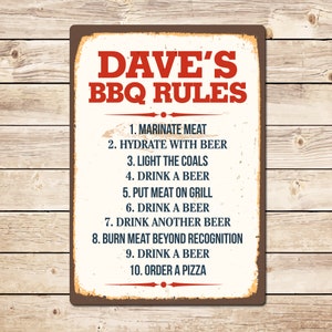 Funny Personalised BBQ Rules Sign, Custom Barbeque Grill Plaque, Gift for Him Birthday Fathers Day Christmas Gift Dad, Metal Sign