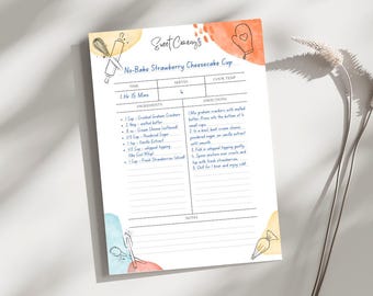 Printable Baking Recipe Cards - 5x7 Kitchen Templates for Desserts, Gifts, or Cookbook DIY