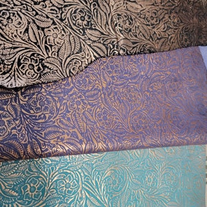 Metallic Rose gold on turquoise, or black leather embossed floral  over one square foot