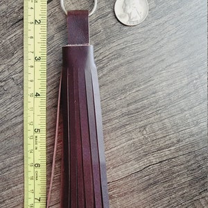 Chrome tan Leather tassel key ring or purse charm 6&quot; long deep chocolate brown