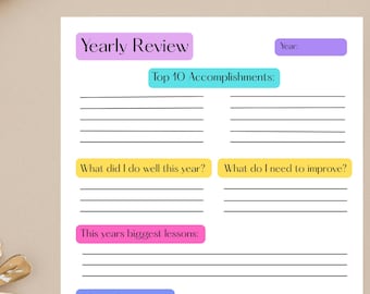 Yearly Review, Yearly Reflection, Annual Review, Yearly Goals Review, Vision Board, New Years Activity, Instant Download PDF