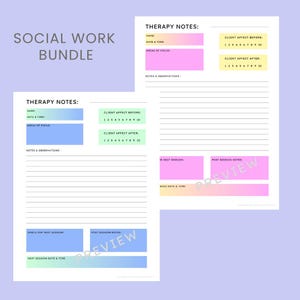 Therapy Session Note Templates Bundle (Pink Blue) (Digital Download)