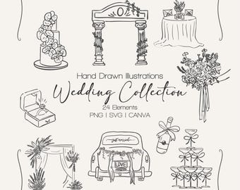 Hand-Drawn Wedding Clipart: Romantic Illustration Set (SVG, PNG, Canva)