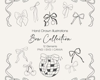 Hand-Drawn Bow Clipart Set: Whimsical Doodle Illustrations (SVG, PNG, Canva)