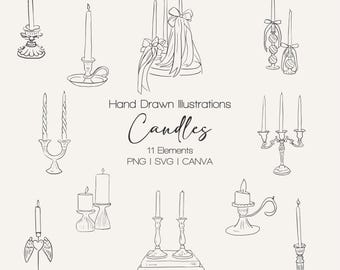 Hand-Drawn Candle Clipart Set: Whimsical Doodle Illustrations (SVG, PNG, Canva)