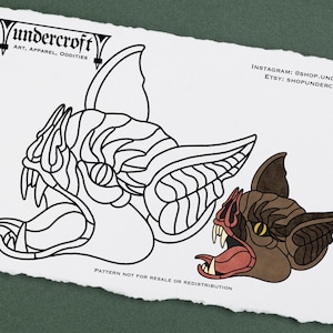 Vampire Bat Stained Glass Pattern. PDF Digital Download. DIY Project. Spooky Halloween Design. American Traditional Tattoo Inspired Template