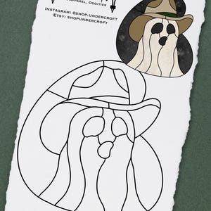 Lindo patrón de vitral con fantasma de vaquero. Inspirado en tatuajes. ARCHIVO PDF. Descarga digital
