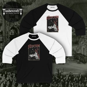 Phantom of the Opera Tee. FREE SHIPPING. Vintage Horror Movie Shirt. Classic Universal Monsters 3/4 Sleeve Baseball. Unique Film Poster Gift